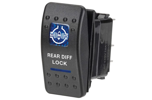 12 Volt Illuminated Off/On Sealed Rocker Switch with "Rear Diff Lock" Symbol (Blue)