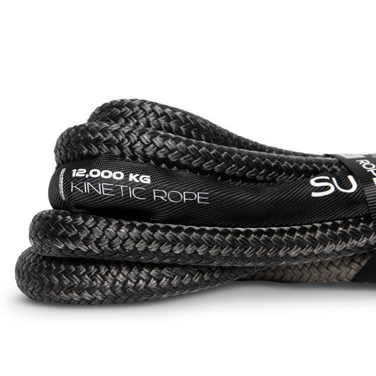 Black 12,000 kg kinetic recovery rope with braided texture.