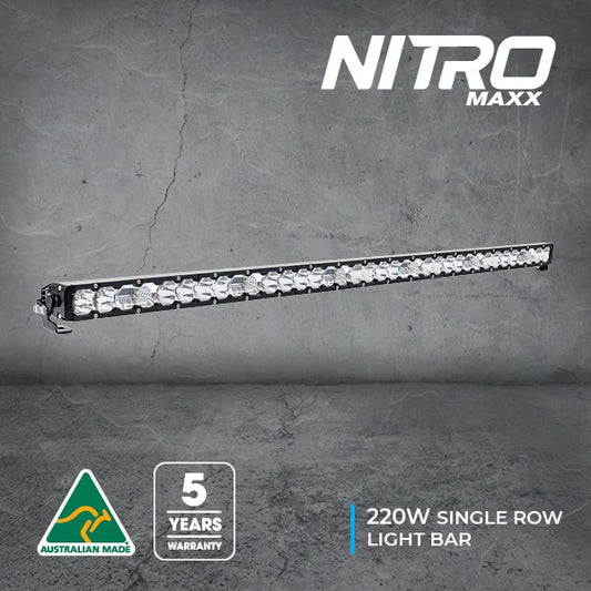 Nitro Maxx 220W single row light bar, Australian Made, 5-year warranty.