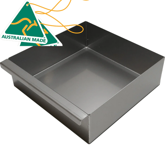Stainless steel box tray for camping or cooking applications.