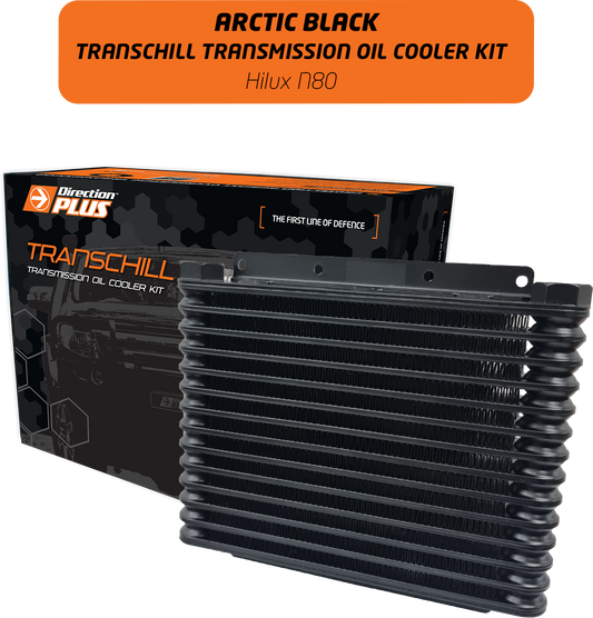 A transchill arctic black transmission cooler kit.