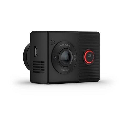 Garmin dashcam with a sleek design and dual-lens feature.