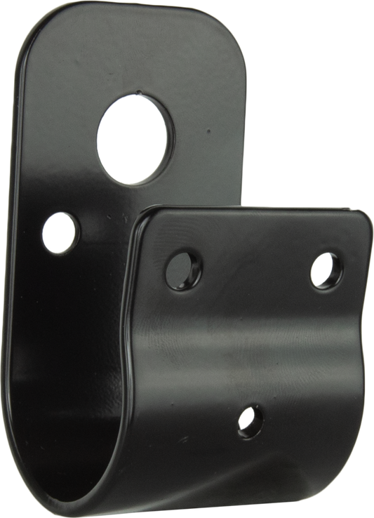 Sturdy black metal mounting bracket with multiple drilled holes