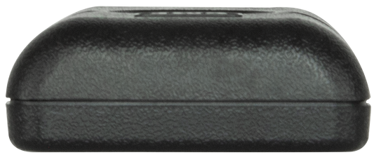 Close-up of a textured, rectangular black case or housing.