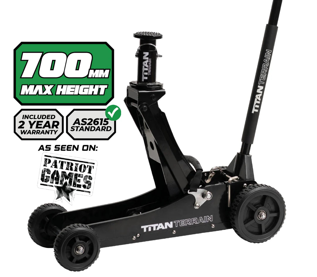 Titan Terrain 3 Tonne Rugged Floor Jack - Hi Lift Hydraulic Trolley Jack