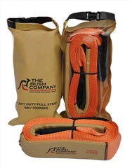 Heavy-duty pull straps: two orange straps rated 10000 kg, 5 meters, carry case.