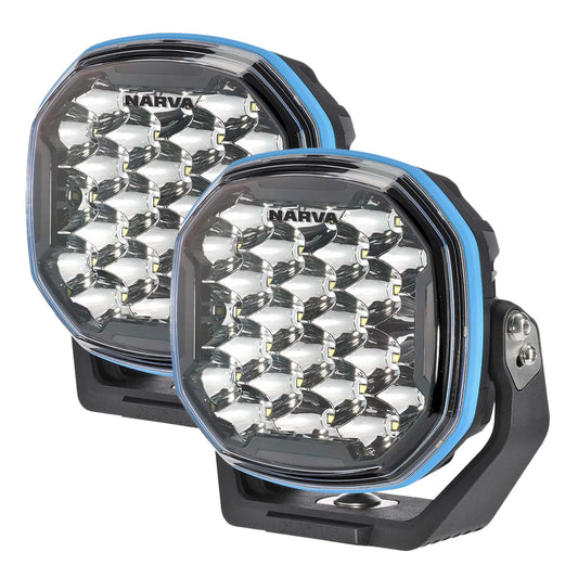 Narva EX2 driving lights with dual LED clusters and blue accents.