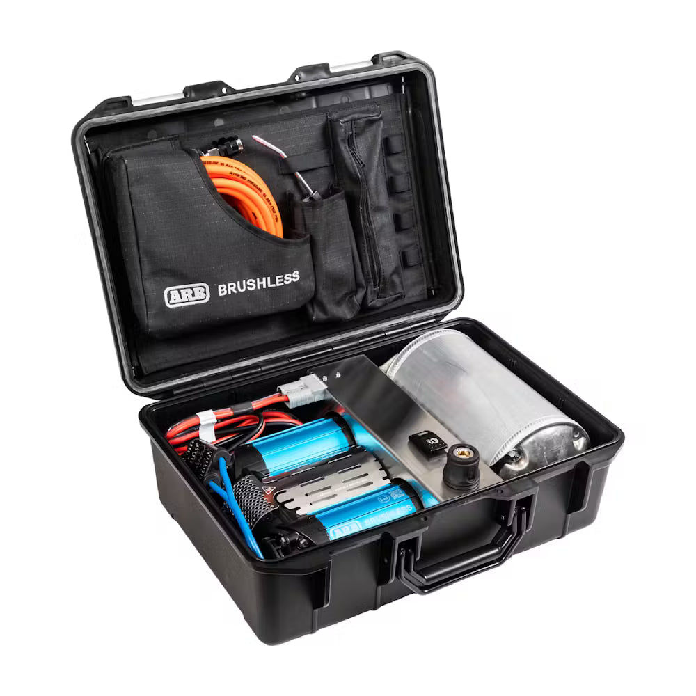 ARB Twin High Output Brushed Compressor and Air Tank Kit Bundle 12v - 4x4 Works ARB Twin High Output Brushed Compressor and Air Tank Kit Bundle 12v - 4x4 Works
