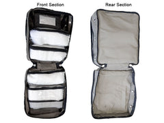 A deluxe shower bag with front and rear sections.