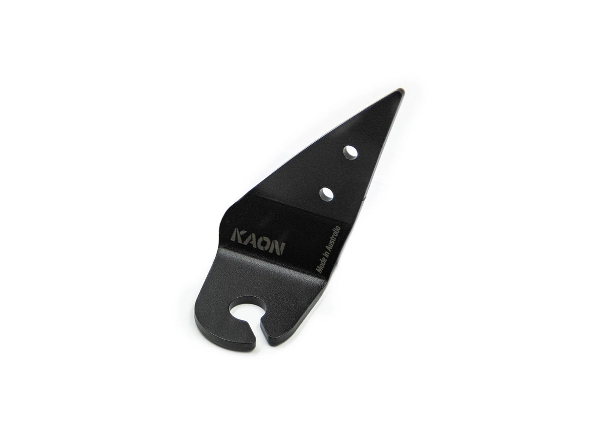 Black metal tool with sharp end and open hook, "KAON" printed on it.