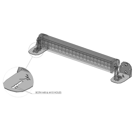 Diagram of light bar bracket with inset for M8 and M10 holes for securing. 600