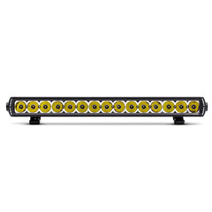 Straight light bar with yellow LEDs in a row, mounted on two black brackets.