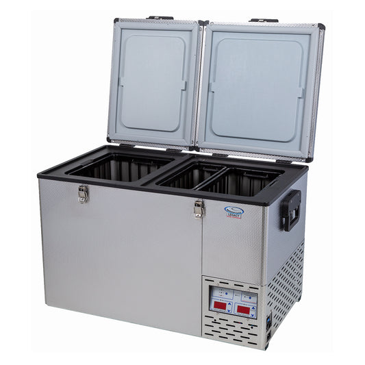 NL 72L Legacy Twin Bin, Double Door, Dual Control Stainless Steel Fridge Freezer