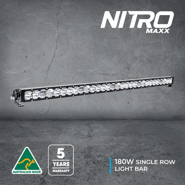 Single row 180W LED light bar, "NITRO MAXX," Australian made, 5-year warranty.