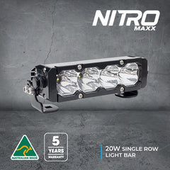 Nitro Maxx 20W light bar, four LEDs, Australian Made, 5-year warranty.