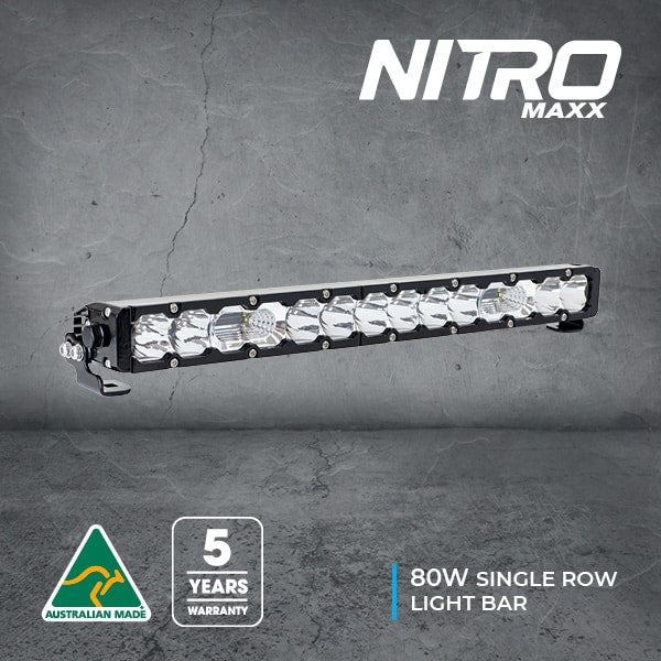 Nitro Maxx 80W single row light bar, Australian Made, 5-year warranty.