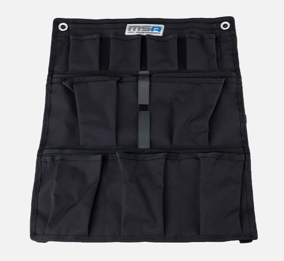 MSA tool organizer with pockets, ideal for storing various tools.