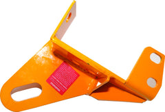 Orange bracket with large bolt hole, two smaller holes, angled flange.