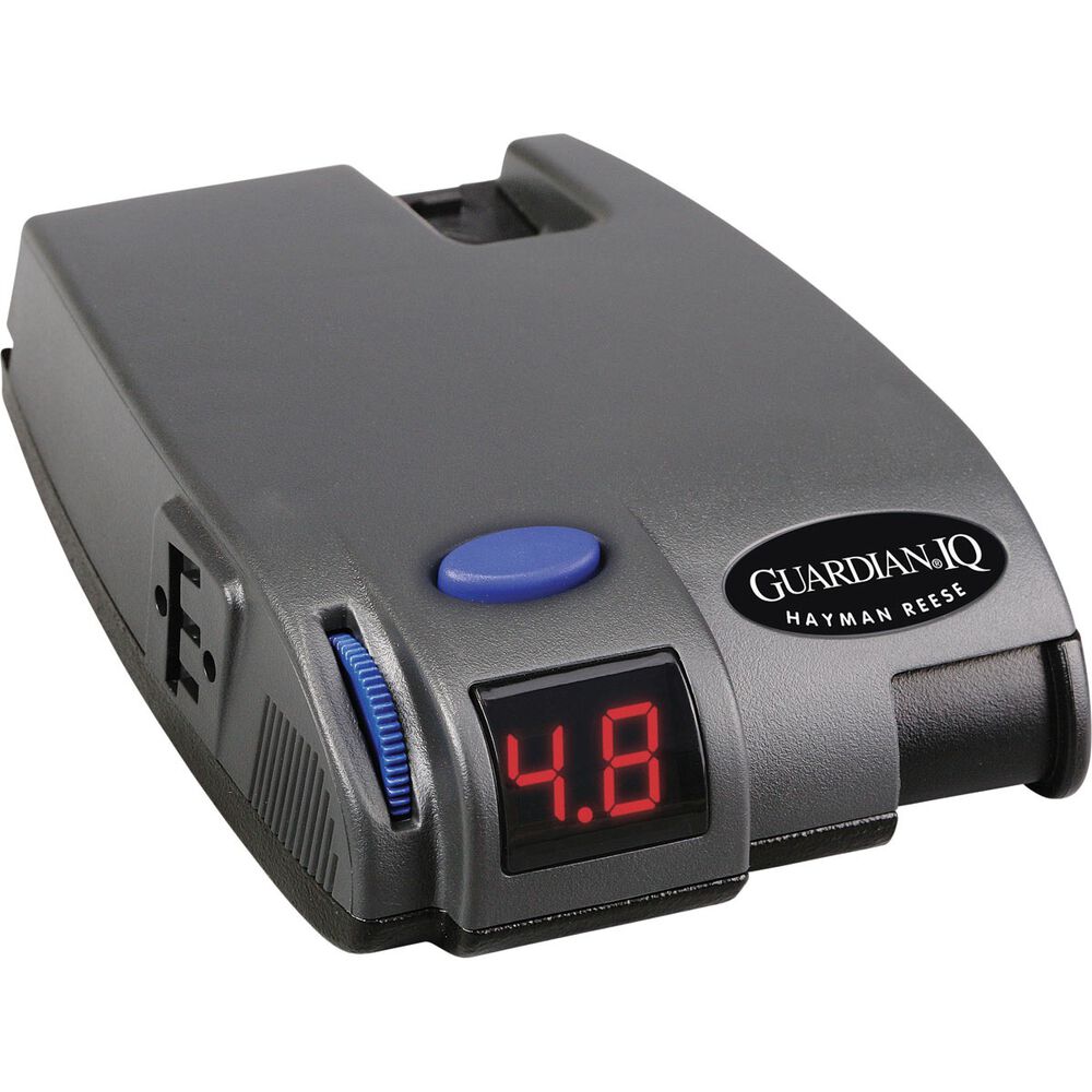 Gray Guardian IQ device with digital display showing "4.8" and blue button.