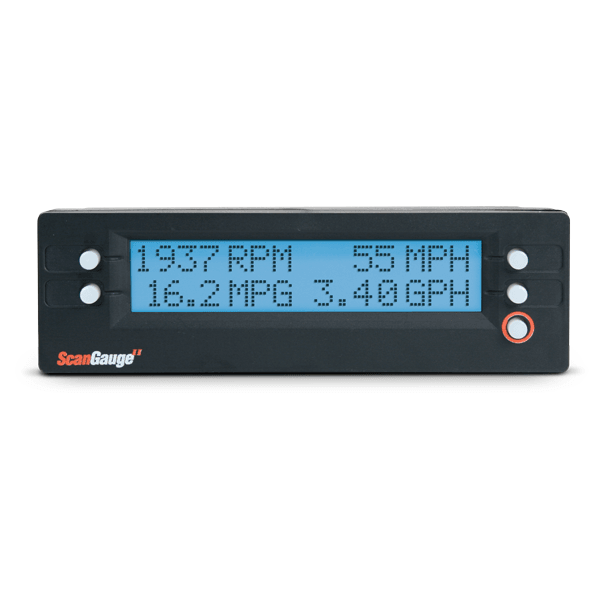 Digital automotive gauge showing 1837 RPM, 5.5 MPH, 16.2 MPG, 3.40 GPH.