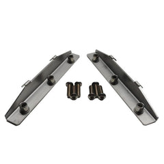 Two metal V-shaped brackets with embedded bolts and additional loose bolts.