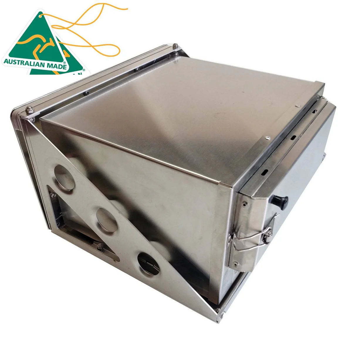 Stainless steel camping oven with Australian Made certification.