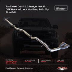Manta Next Gen T6.2 Ranger V6 3in DPF Back, Twin Tip Side Exit