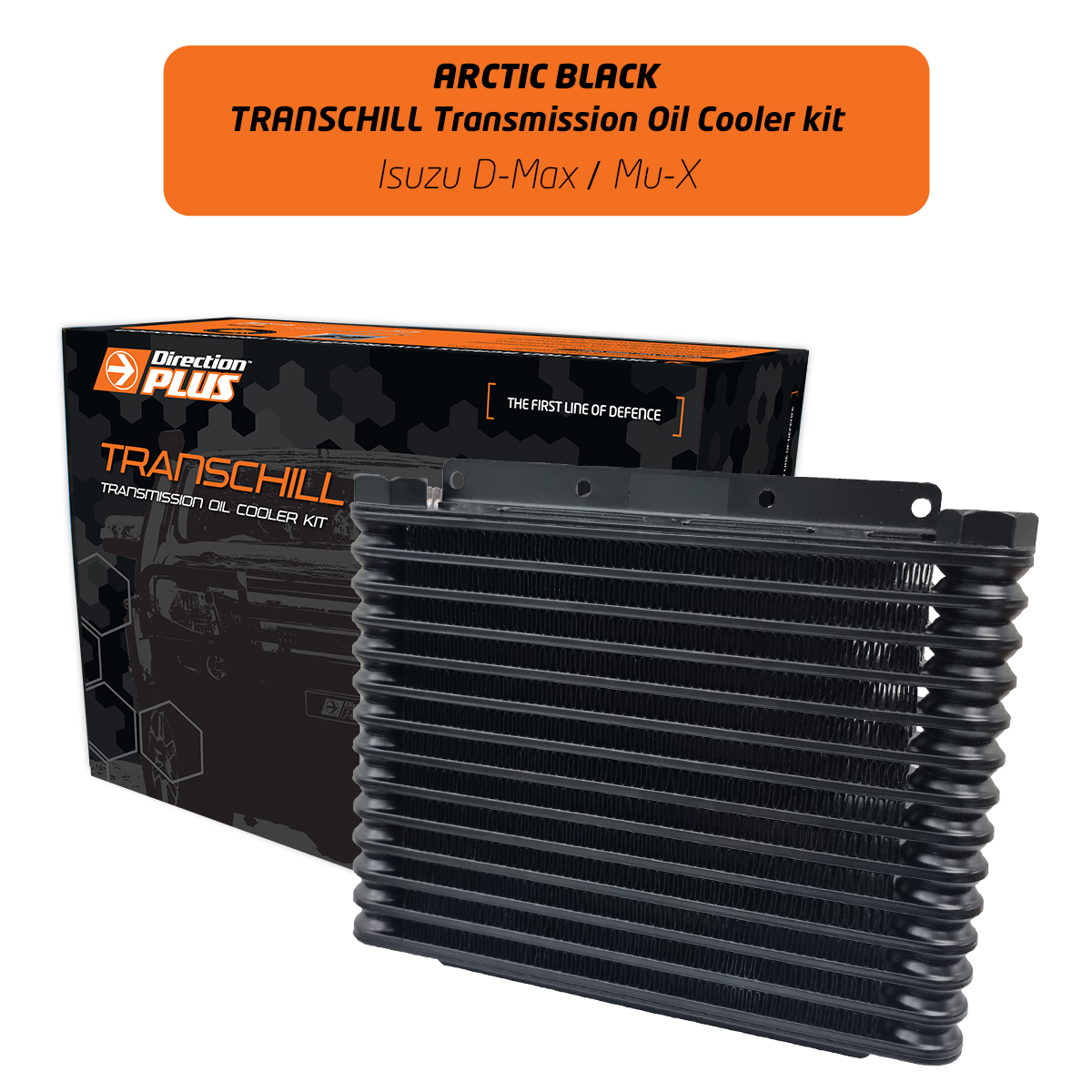 A transchill arctic black transmission cooler kit.