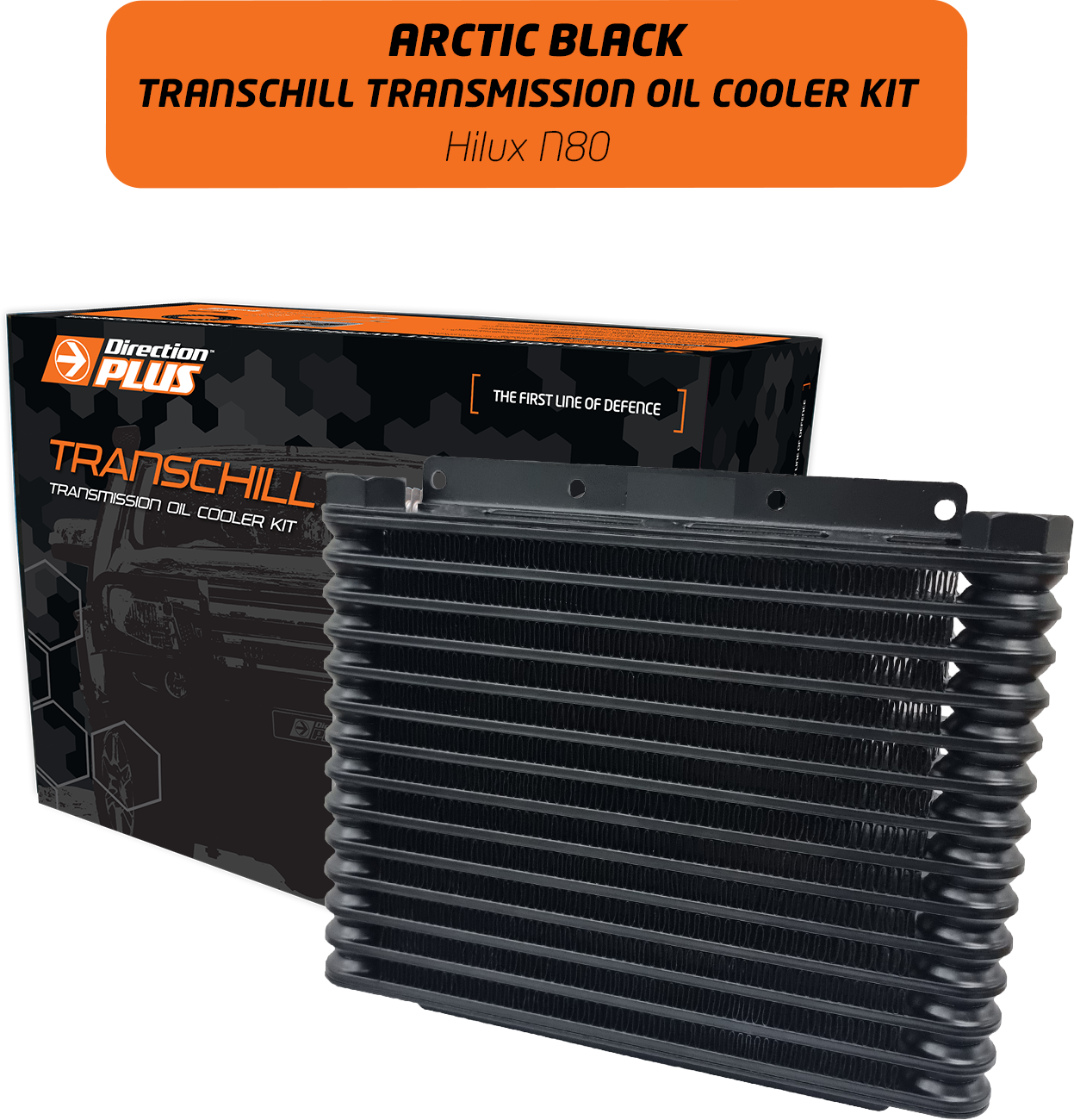 A transchill arctic black transmission cooler kit.