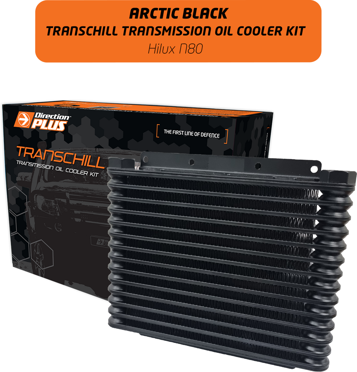 A transchill arctic black transmission cooler kit.