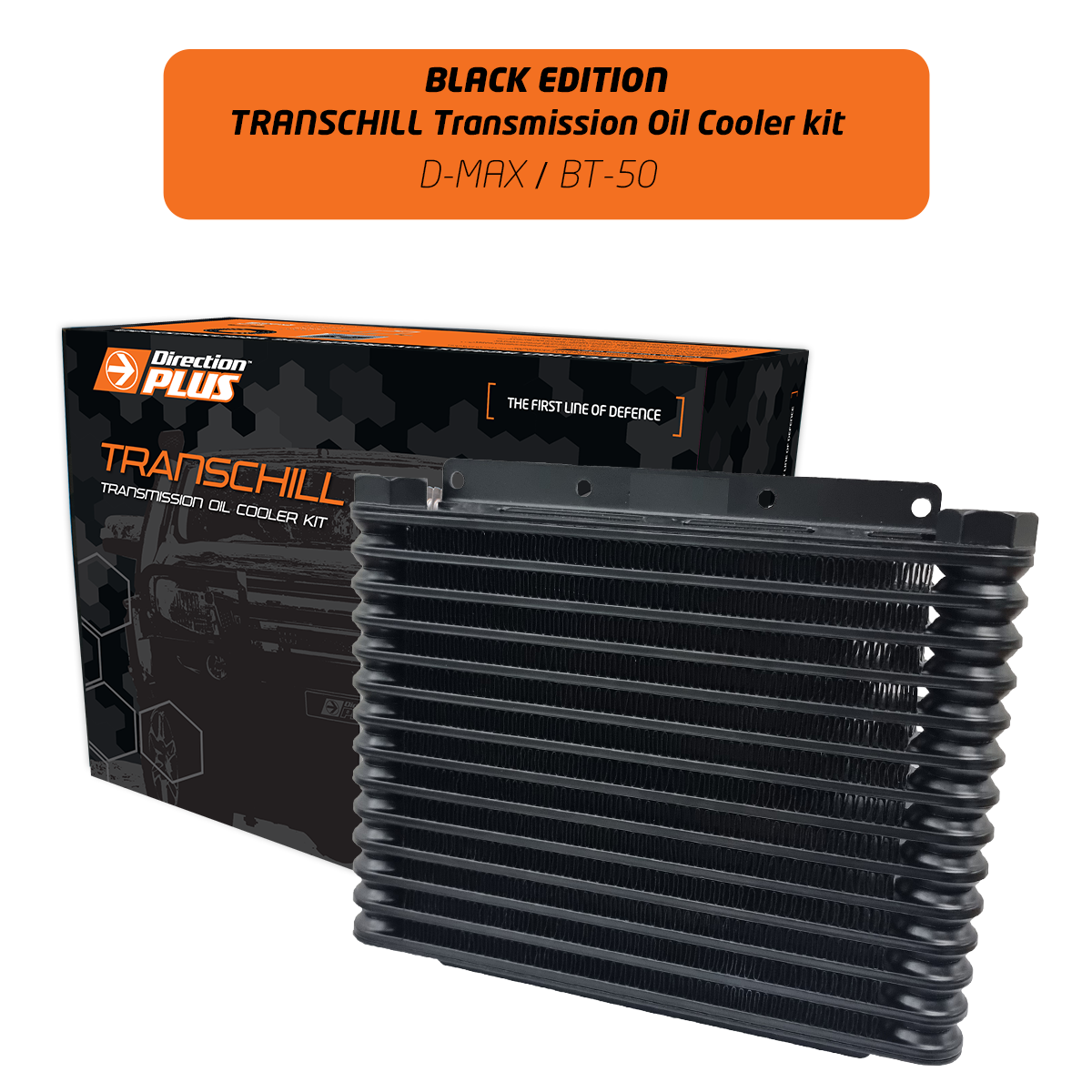 A transchill black edition transmission cooler kit.