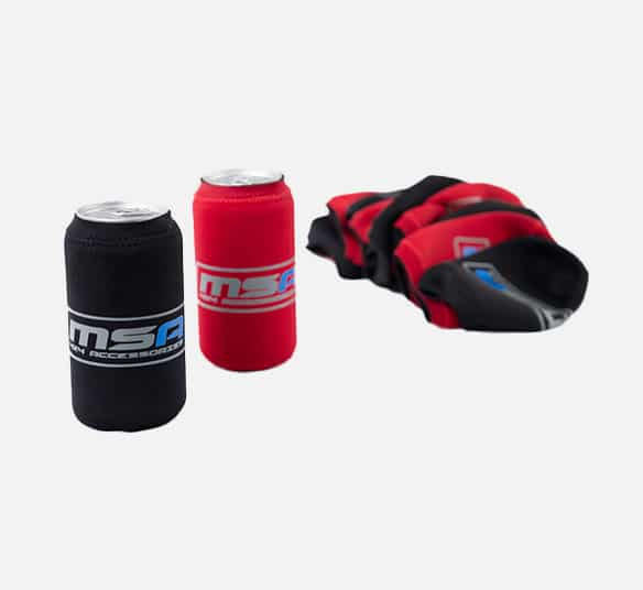 MSR drink holders in black and red with accessories.