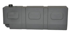 Rectangular gray plastic fuel tank with black cap and brass fitting.