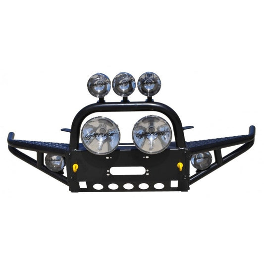 Custom front bumper with multiple spotlights for off-road visibility