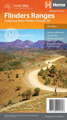 Flinders Ranges map with 4WD tracks, historic sites, and National Park details.