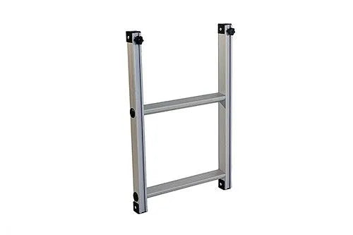 Lightweight two-step aluminum ladder with silver finish, black corner accents. 500