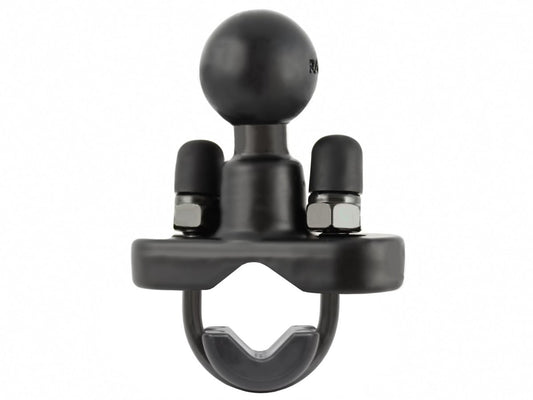 Black U-bolt base with ball mount, screws, and clamp. 1200