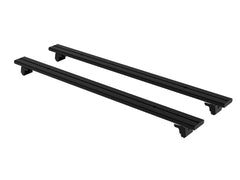 Pair of black roof rails with mounting brackets.