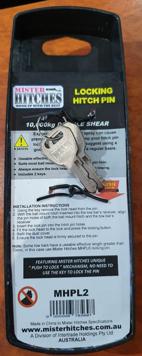 Mister Hitches Locking Hitch Pin Dogbone Style Push Lock 70mm Useable Length