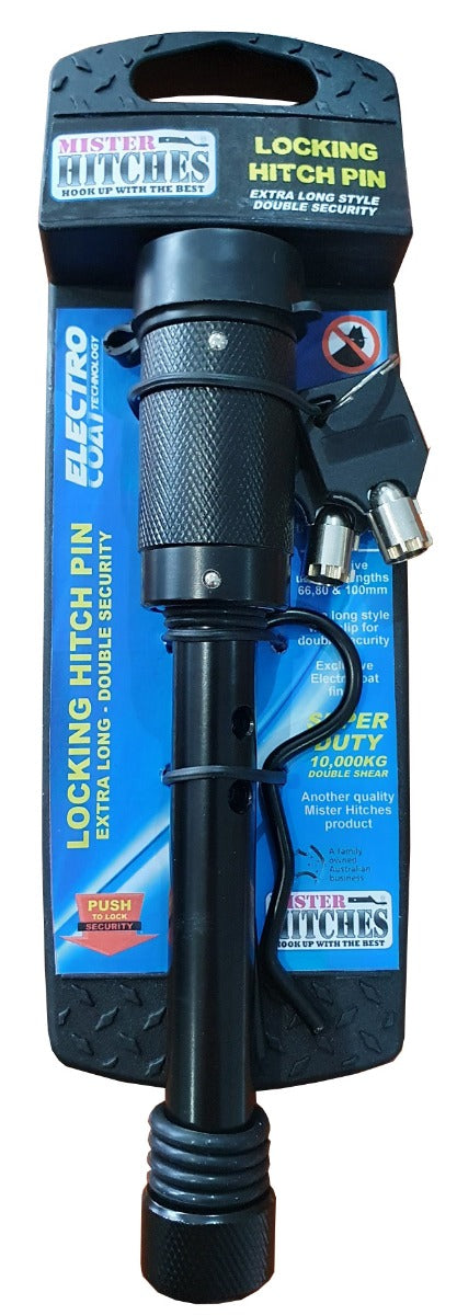 Mister Hitches Locking Hitch Pin Black E-coat 2 Pin Holes W/clip Round Sec Keys
