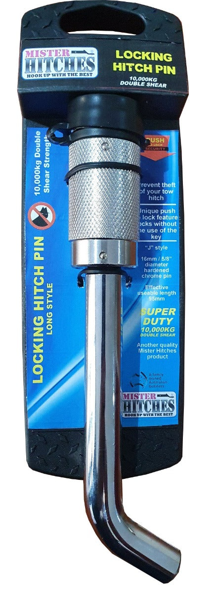 Mister Hitches Locking Hitch Pin Long J Style 95mm Useable Length