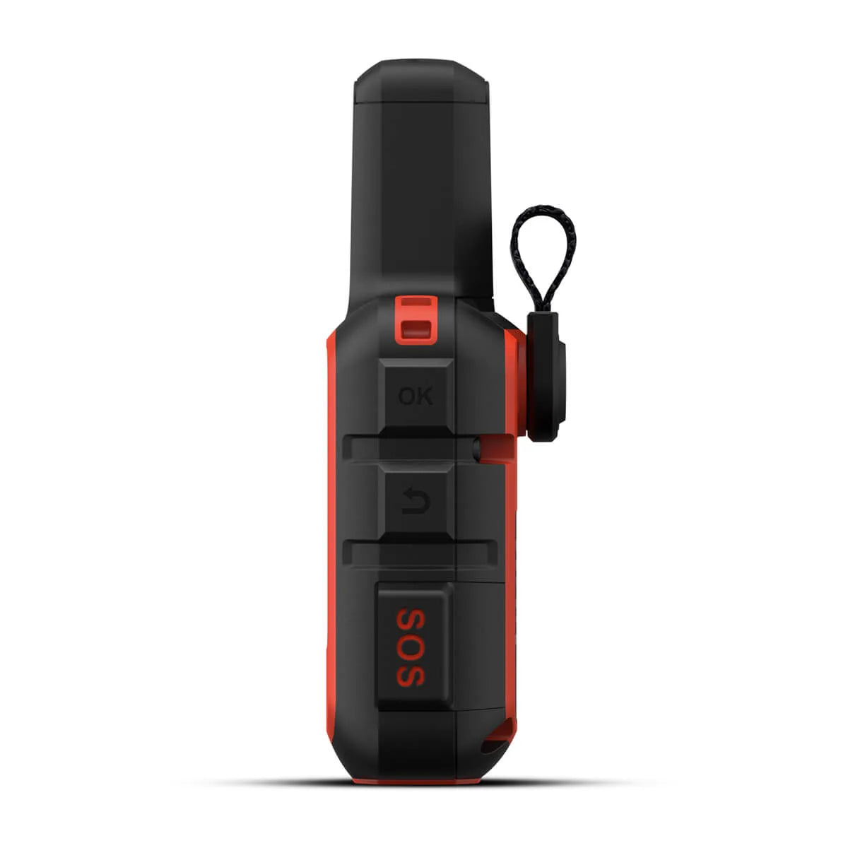 Compact black and orange SOS communicator device for emergencies.