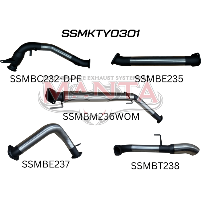 Manta Toyota Landcruiser 300 Series V6 3in Turbo Back With Cat & Without Mufflers, Chrome 4in Tip