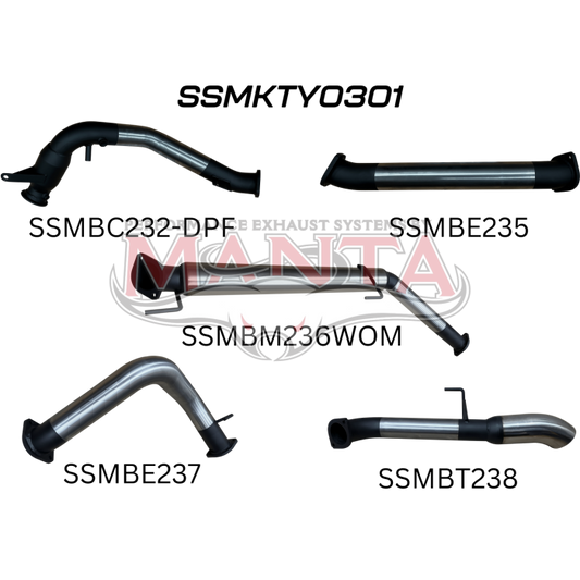 Manta Toyota Landcruiser 300 Series V6 3in Turbo Back With Cat & Without Mufflers, Chrome 4in Tip