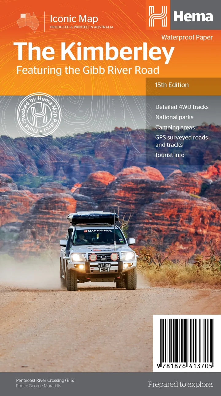 Cover of "The Kimberley" map featuring Gibb River Road details.